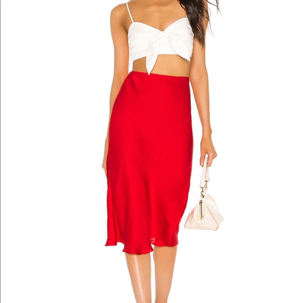 Bardot Mayah Bias Midi Skirt in Fire Red
